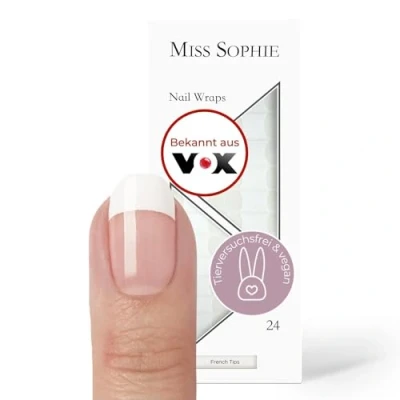 Abbildung von Original Miss Sophie Nagelfolien I 24 ultra dünne Nagellack Streifen mit French Tip transparent/weiß Für Finger &amp; Fußnägel Hält auf Natur sowie lackierten, Acryl , Gel Shellac Nägeln