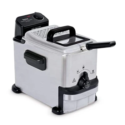 Abbildung von Tefal FR7016 Oleoclean Compact Elektrische Fritteuse 2 L Öl Kapazität automatische Ölfiltration spülmaschinenfeste Teile Sichtfenster einstellbare Temperatur Schwarz/Edelstahl