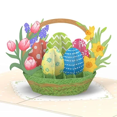 Abbildung von papercrush® Pop Up Karte Ostern „Osterkörbchen mit Ostereiern &amp; Blumen“ Besondere 3D Osterkarte für Geldgeschenk oder Gutschein Kinder (Junge Mädchen), Ostergeschenkkarte Umschlag Frau