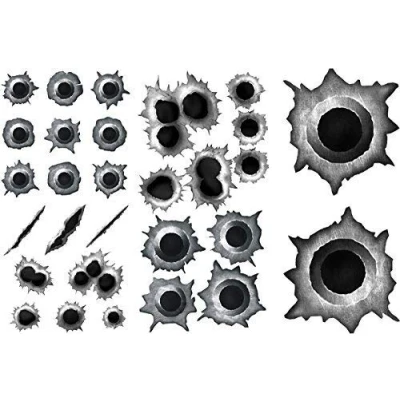 Abbildung von GDS MedienTeam GmbH Einschuss Löcher Sticker Set I Bullet Holes und Kratzer als Auto Aufkleber, für Roller Moped Motorrad Helm Laptop Smartphone schwarz grau kfz_195
