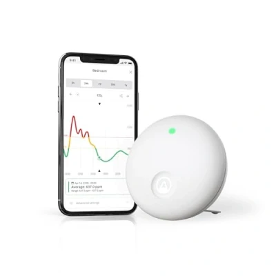Abbildung von Airthings 321 Wave Enhance Kompakter Raumluftqualitätsmonitor (CO2, VOC, Luftfeuchtigkeit, Temperatur, Druck sowie Umgebungsgeräusch und Lichtsensoren) für Schlaf Arbeitszimmer
