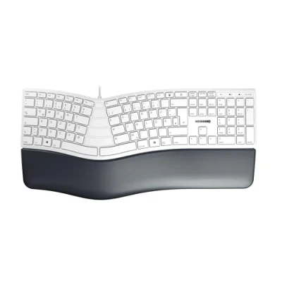 Abbildung von CHERRY KC 4500 ERGO, Ergonomische Tastatur, Deutsches Layout (QWERTZ), Kabelgebunden, Handballenauflage mit Memory Schaum, Geschwungenes Tastenfeld, Weiß Grau