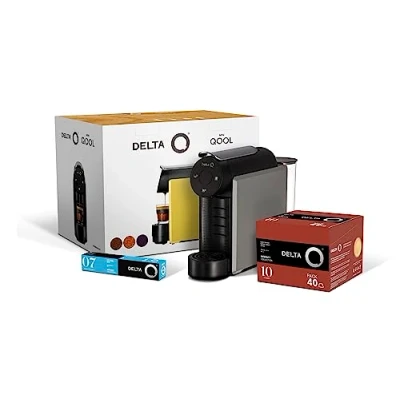 Abbildung von Delta Q MiniQool Kaffeekapselautomat, Behälter mit Kapazität von 7 Kapseln, inklusive 1 x 40 Qalidus Kaffeekapseln + 10 DeQafeinatus Grau