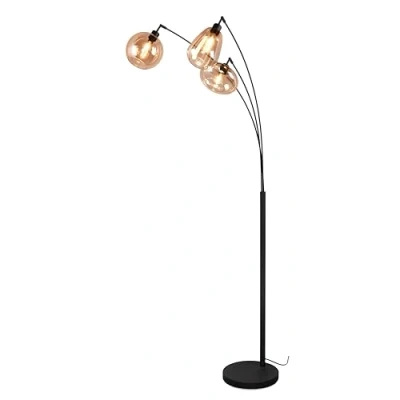 Abbildung von Trio Leuchten Stehleuchte Lumina 417000313, Metall Schwarz matt, Glas amber, exkl. 3x E14
