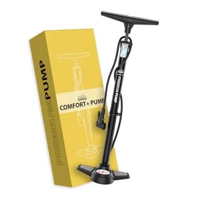 Abbildung von DANSI Fahrradpumpe I Standluftpumpe passend für alle gängigen Ventile inklusive Manometer &amp; Adaptern luftpumpe Fahrrad,