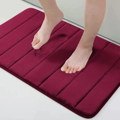 Abbildung von Homaxy Memory Foam Badezimmer Badteppich Saugfähige Rutschfester Badvorleger Waschbar Badematte 41 x 61 cm, Weinrot