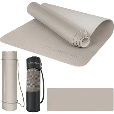 Abbildung von EliteAthlete Yogamatte Sportmatte Fitnessmatte Gymnastikmatte gepolstert &amp; rutschfest für Fitness, Pilates Yoga Matte 183 cm x 61 0.6 Trainingsmatte inkl. Transportgurt + Tasche