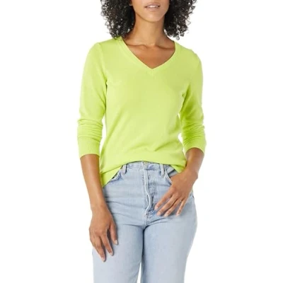 Abbildung von Amazon Essentials Damen Leichter, Langärmeliger Pullover Mit V Ausschnitt, Klassischer Schnitt (Erhältlich In Übergröße), Neongelb, S