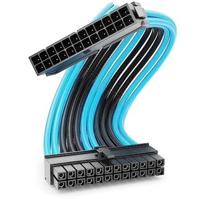 Abbildung von deleyCON 24 Pin ATX Netzteil Kabel Intern 30cm 18 AWG PSU Mainboard Motherboard PC Computer Nylon Stromkabel Stromversorgung Stecker auf Buchse Schwarz Blau