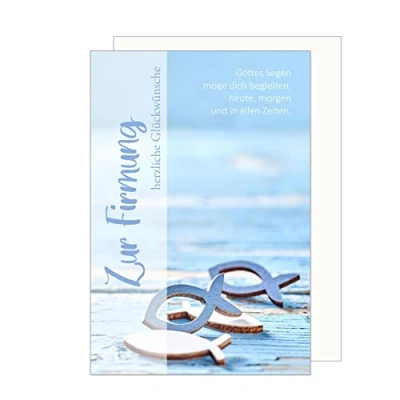 Abbildung von Edition Seidel Premium Glückwunschkarte zur Firmung mit Umschlag. Karte Spruch Firmungskarte Grusskarte Fisch Meer Horizont Junge Mädchen (FI126 SW023)