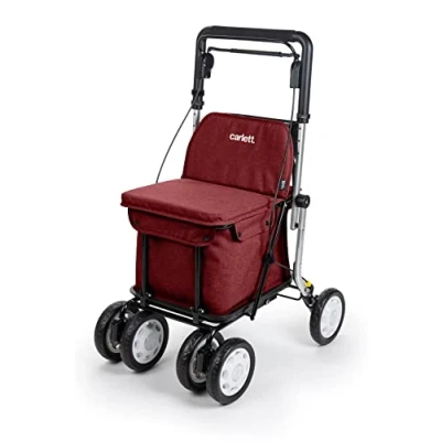 Abbildung von Carlett Comfort Assist Lett900P Einkaufstrolley 4 Rädriger Klappbarer Einkaufswagen Medizinprodukt der Klasse I Abnehmbare Tasche 36L/15kg Ablagefach Rot Farbe