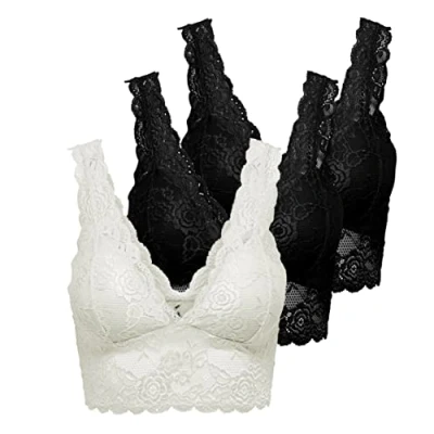 Abbildung von ONLY Damen ONLCHLOE 3 Pack LACE Bra Bügelloser Spitzen BH, Black/2XBLACK + 1XWHITE, M