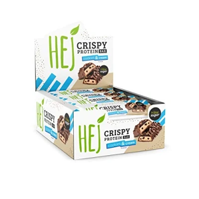 Abbildung von HEJ Crispy Proteinriegel Snack Low Sugar Eiweißriegel 14g Protein &amp; 170kcal pro Riegel Vegetarisch ohne Palmöl 12x45g Cookies Cream