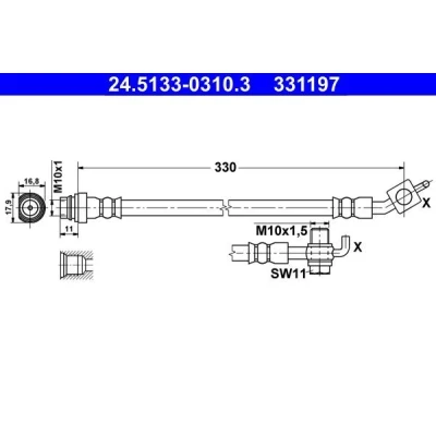 Abbildung von ATE 24.5133 0310.3 Bremsschläuche 330 M10x1 FORD: Galaxy Mk2 MPV, S Max Mk1, VOLVO: XC60 I, S80 II, V70 3