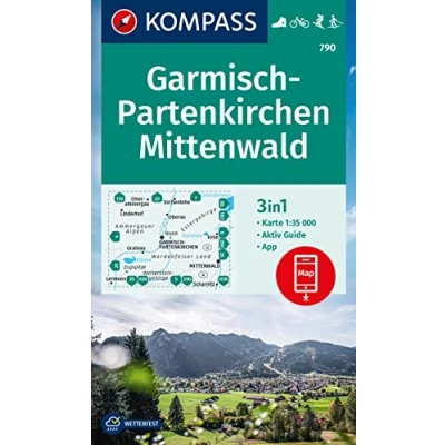 Abbildung von KOMPASS Wanderkarte 790 Garmisch Partenkirchen, Mittenwald 1:35.000: 3in1 Wanderkarte, mit Aktiv Guide inklusive Karte zur offline Verwendung in der App. Fahrradfahren. Skitouren. Langlaufen.