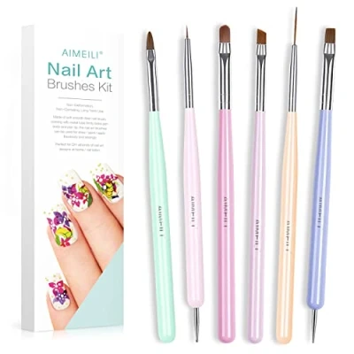 Abbildung von AIMEILI 6 Stücke Nail Art Brush Gel Nagellack Design Painting Tools Set