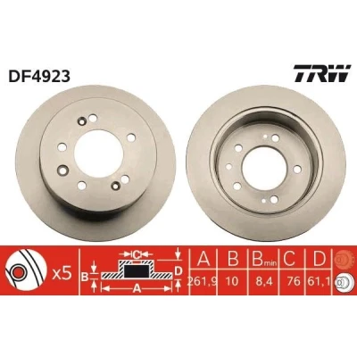 Abbildung von TRW DF4923 Bremsscheibe 262 10 5 114,3 voll lackiert KIA: Optima / K5