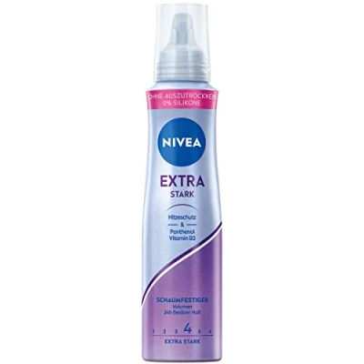 Abbildung von NIVEA Extra Stark Schaumfestiger (150 ml), pflegender Haarschaum mit Hitzeschutz, Panthenol &amp; Vitamin B3, zuverlässiger Haarfestiger für Stylings 24h Halt (Haltestufe 4)