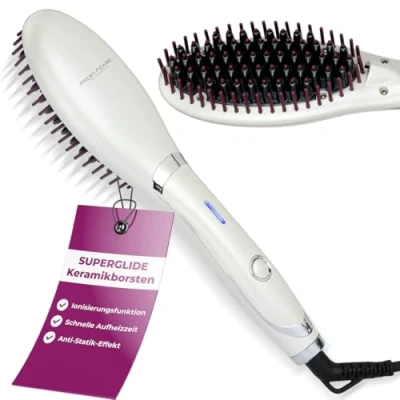 Abbildung von ProfiCare® Glättbürste mit Superglide Keramikborsten Haarglätter Bürste kurzer Aufheizzeit elektr. Schaltung LED Kontrollleuchte hitzebeständiges Kabel Hair Straightener PC GB 3021