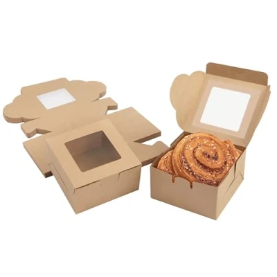 Abbildung von Belle Vous Braune Kraftpapier Geschenkboxen für Gebäck mit Sichtfenster (50Stk) 10,16x10,16x5,7cm Karton Box Verpackung Cupcake Schachtel Einweg Pappschachtel Kekse, Kuchen, Dessert, Geschenke