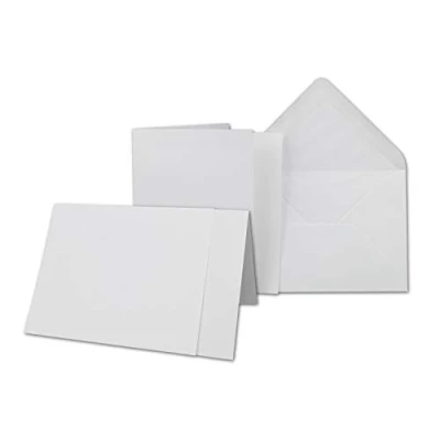 Abbildung von 10 x Kartenpaket mit gefütterten Brief Umschlägen und Einleger gerippt DIN A6/C6 Weiss 10,5 14,8 cm Nassklebung NEUSER PAPIER