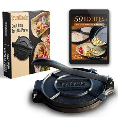Abbildung von Tortillada Premium Tortillapresse aus Gusseisen mit Rezepten &amp; Anleitung (30 cm)