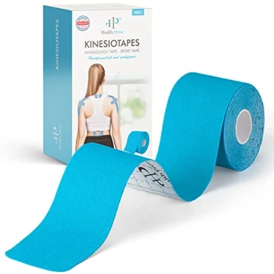 Abbildung von Health Press® Kinesiotapes 1 Kinesiologie Tape Rolle Blau (5cm x 5m) Kinesiotape Profi Physio und Sporttape Hautfreundliche Tapes DERMATEST: SEHR GUT