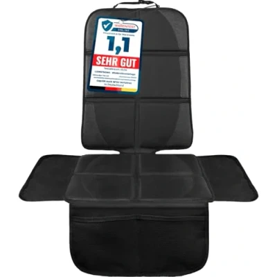 Abbildung von LIONSTRONG® Kindersitzunterlage Autositzschoner [ISOFIX GEEIGNET] wasserabweisender Polyester Stoff schwarz Sitzschutz Sitzschoner Auto Kindersitz universell kompatibel (Schwarz)