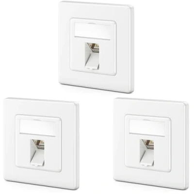 Abbildung von deleyCON 3x CAT7 Netzwerkdose 1 Port LAN Dose Anschlussdose Datendose Unterputzdose + CAT 7 Keystone Modul 45 Gewinkelter Auslass RJ45 DSL Netzwerk Patchkabel Verlegekabel