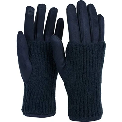 Abbildung von styleBREAKER Damen Touchscreen Stoff Handschuhe mit abnehmbaren Strick Stulpen, warme Fingerhandschuhe, Winter 09010022, Farbe:Dunkelblau