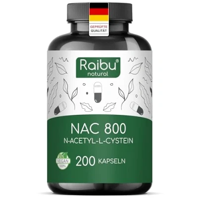 Abbildung von Raibu NAC 800 Kapseln hochdosiert (200 x 800mg) I Acetyl L Cystein in bester Qualität ohne Zusätze Deutschland produziert