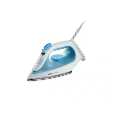 Abbildung von Braun Dampfbügeleisen TexStyle 1 SI1029BL, Bügeleisen, Antihaft, 120g/min Dampfstoß, Entkalkungssystem &amp; Sprühfunktion, Leitungswassergeeignet, schnelles Aufheitzen (35s), EcoModus, 220ml, 1900W, Blau