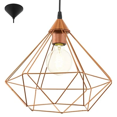 Abbildung von EGLO Pendellampe Tarbes, 1 flammige Vintage Pendelleuchte im Retro Look, Material: Stahl, Kunststoff, Farbe: Kupfer, schwarz, Fassung: E27, Ø 32,5 cm