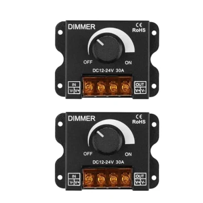 Abbildung von GERUI LED Lichtleisten Dimmer,DC 12V 24V 30A 360W PWM Dimmer Controller,Dimmerknopf zum Einstellen der Helligkeit EIN/AUS Schalter,schwarz Aluminiumgehäuse,für Lichtband (2)