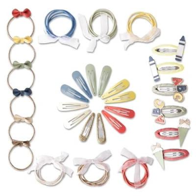 Abbildung von Papierdrachen Besondere 48 Haarspangen und Haargummis in vielen Farben langlebig robust Kinderspängchen mit Glitzer Stoffbezug Haarschmuck *Schule* für lange feine Haare Set 13