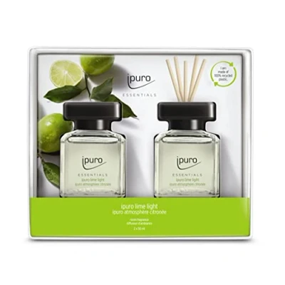 Abbildung von ipuro Essentials Raumduft LIME LIGHT 2x50ml Raumerfrischer mit Zitronengras, Bergamotte, Orange, Geranie, Maiglöckchen &amp; Vanilleblumen Duft Aroma Diffuser Stäbchen Lufterfrischer Wohnung