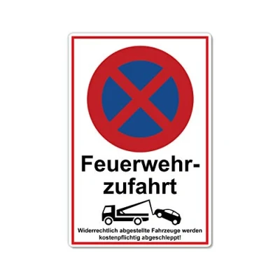 Abbildung von Feuerwehrzufahrt freihalten Schild 20 x 30 cm aus stabiler PVC Hartschaumplatte 3mm parken verboten mit UV Schutz von STROBO