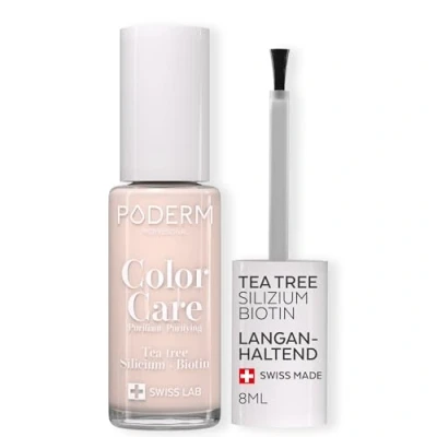 Abbildung von PODERM TEEBAUM NAGELLACK COLOR CARE Zartrosa verbessert das Aussehen für die gelbe oder brüchige Nägel 2 in 1 PFLEGE Hergestellt der Schweiz