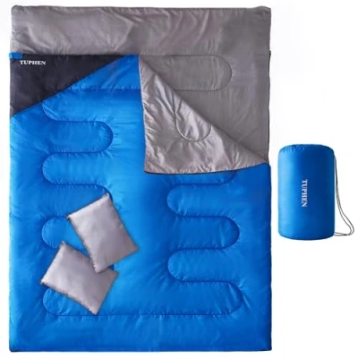 Abbildung von Tuphen Doppelschlafsack, Schlafsack mit 2 Kissen, Queen Size XL Tasche für Personen, kaltes warmes Wetter 3 Jahreszeiten, wasserdicht Erwachsene Camping, Backpacking oder Wandern