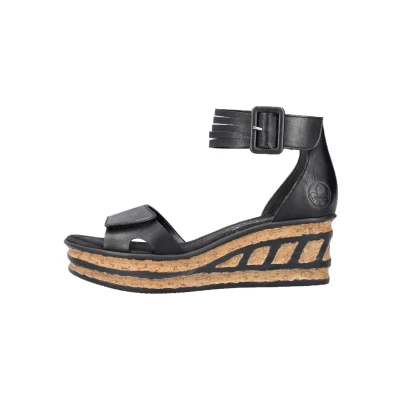 Abbildung von Rieker Damen Klassische Sandalen 68194, Frauen Sandalen,Sommerschuhe,Freizeitschuhe,offene Schuhe,Strandschuhe,schwarz (00),38 EU / 5 UK
