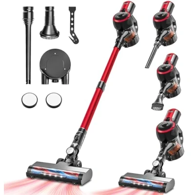 Abbildung von VEGREM Akku Staubsauger 25Kpa, Kabellos 160W mit 2 Saugmodi, LED Leuchten, Cordless Vacuum Cleaner Leistungsanzeige, bis zu 40 Minuten Laufzeit