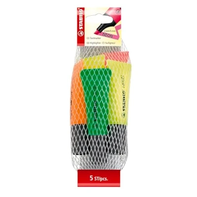 Abbildung von Textmarker STABILO NEON 5er Pack grün, orange, pink, 2 x gelb