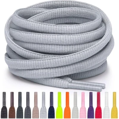 Abbildung von Miscly Schnürsenkel Oval, Reißfest für Sportschuhe, Sneaker und Laufschuhe 100% Polyester Ø 6mm (69 cm, Hellgrau)