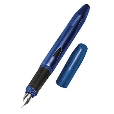 Abbildung von ONLINE Schreiblern Füller Switch Starter, Anfänger Feder für Rechtshänder, ergonomischer Patronen Schüler, Stylus Tip Schreibübungen auf Tablets, Standard Tintenpatronen, Bright Blue