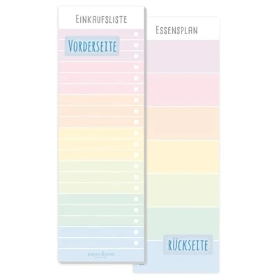 Abbildung von paper&amp;you® Einkaufsliste Block [Rainbow] inkl. Magnet, 50 Blatt im Hochformat Einkaufszettel Notizblock Essensplaner auf der Rückseite nachhaltig &amp; klimafreundlich