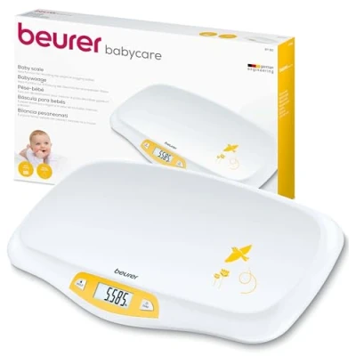 Abbildung von Beurer BY 80 Babywaage, mit gewölbter Oberfläche, 20 kg Tragkraft, Tara und Holdfunktion für strampelnde Babys, Messung Anzeige in 5g Schritten, auch als Tierwaage verwendbar