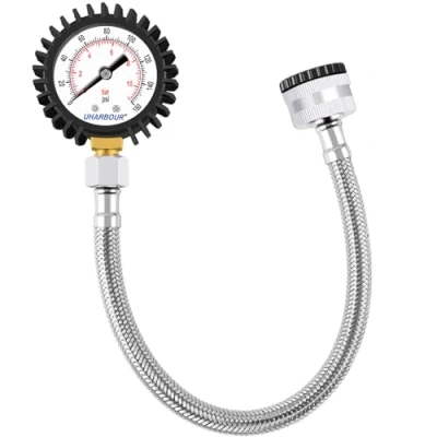 Abbildung von Uharbour Manometer Wasser wasserdruckmesser 0 11Bar mit 160Psi Dual Scale 3/4BSP auf 1/2BSP, Buttom Mount, Gummischutz, Langlebiges Messinggewinde