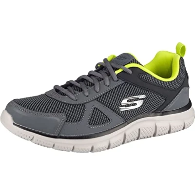 Abbildung von Skechers Herren Track BUCOLO Sneaker, Charcoal &amp; Black Leather/Mesh/Lime Trim, 46 EU