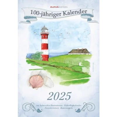 Abbildung von Alpha Edition 100 Jähriger Kalender 2025 Wandkalender, 23,7x34cm, Bildkalender mit Wetterprognosen, Bauernregeln und liebevollen Illustrationen, ... täglichen Wetterprognosen