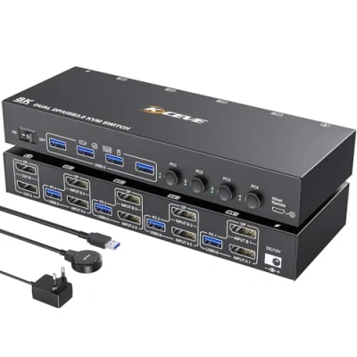 Abbildung von USB 3.0 KVM Switch 4 PC 2 Monitore Displayport, YOUTINGHDAV Dual Monitor Ports, Displayport 4K@144Hz für und Maus Tastatur…